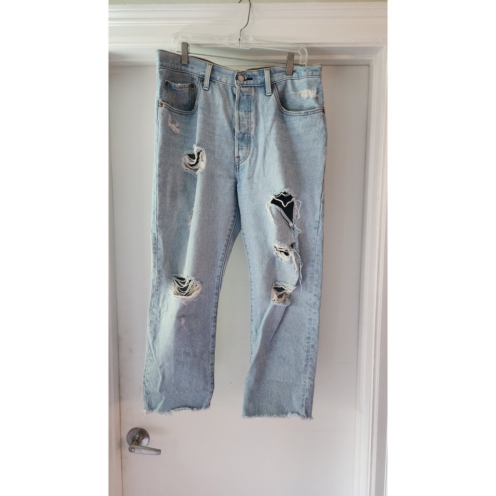 Levi's 501 A4 Jeans 34x24 Stone Washed Straight Leg Button Fly Rips Distressed